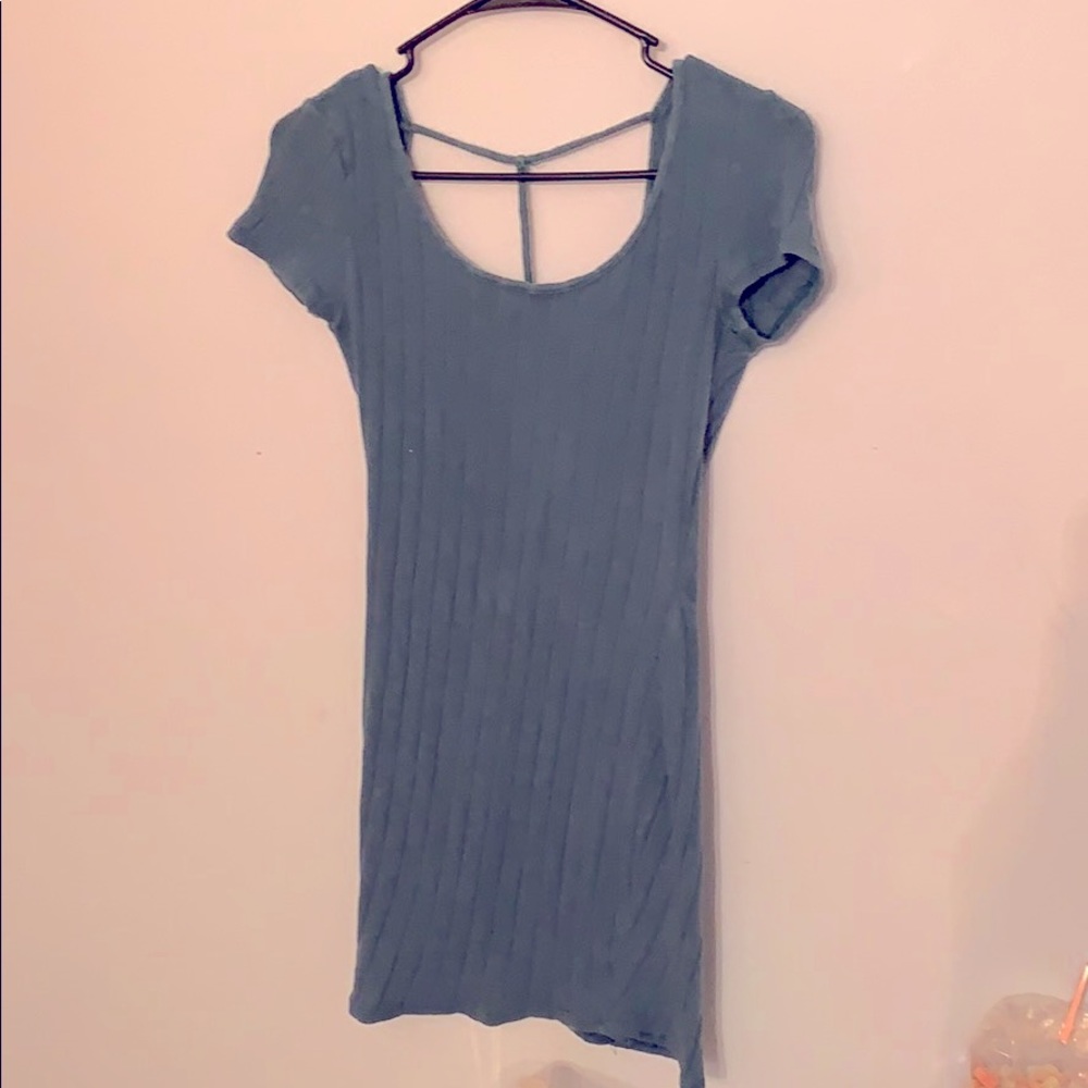 Ribbed Cutout T-Back Detail Bodycon Midi Dress
